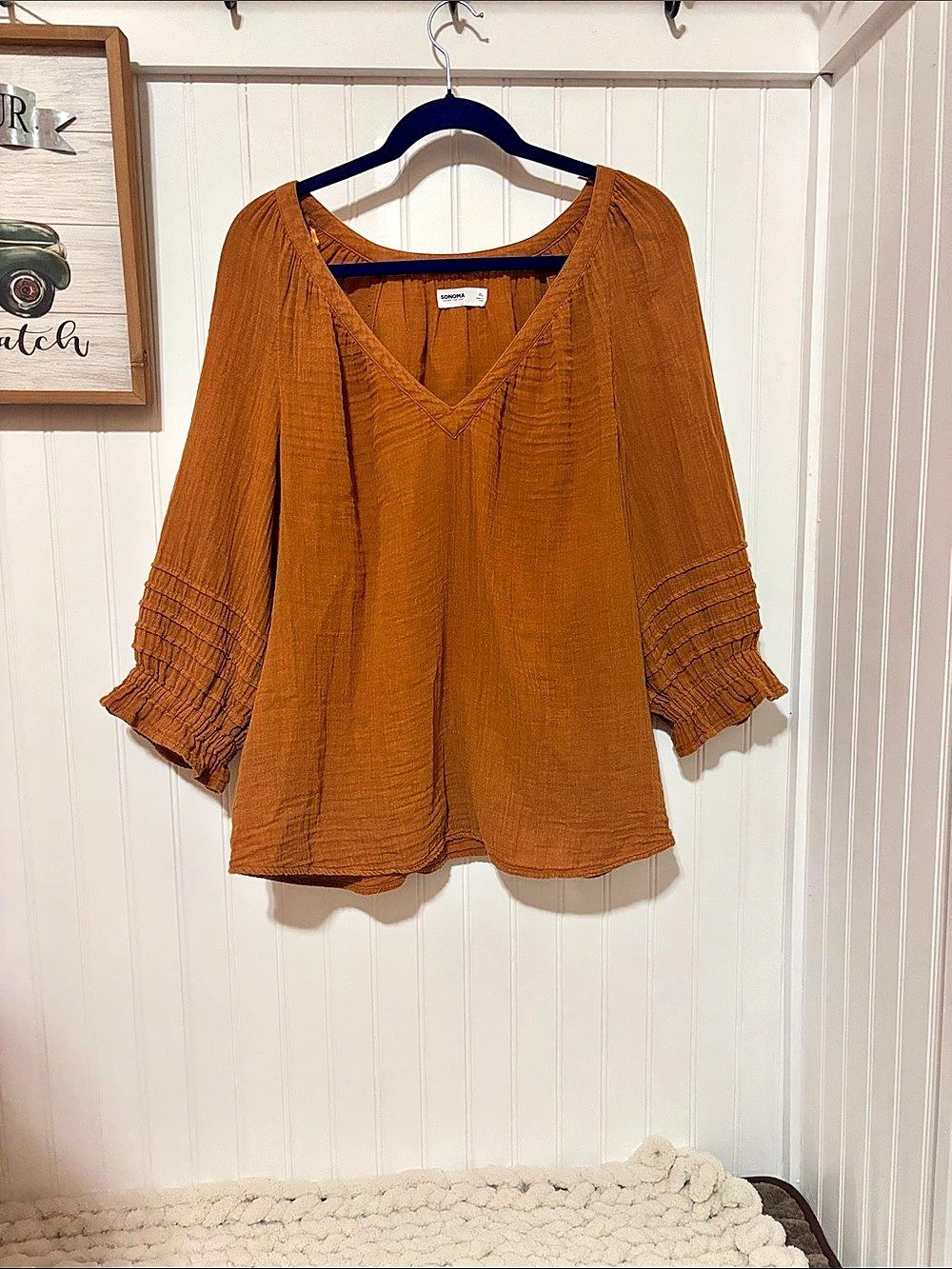 Sonoma Goods For Life Brown Textured Blouse Size XL Like New